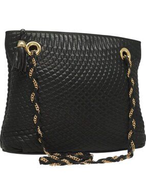 BALLY Chain Shoulder Bag Leather Black Gold